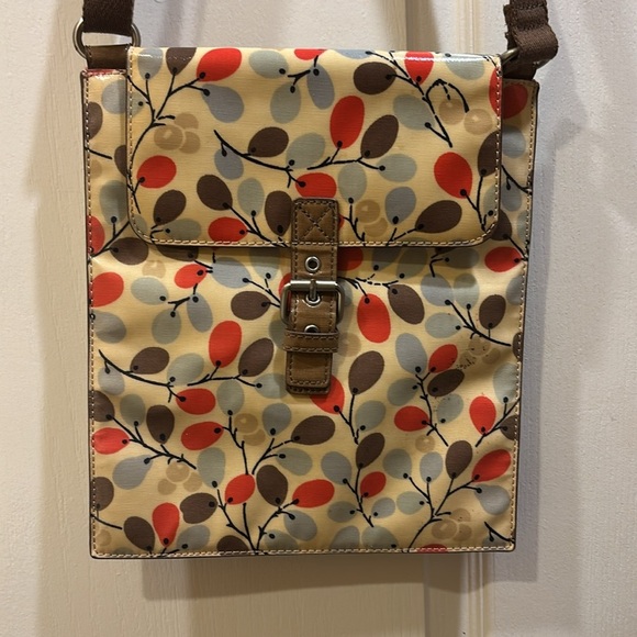 BODEN BRAND VINYL CROSSBODY BAG ADJUSTABLE BROWN CLOTH STRAP FIT IPAD PERFECTLY - Picture 3 of 13